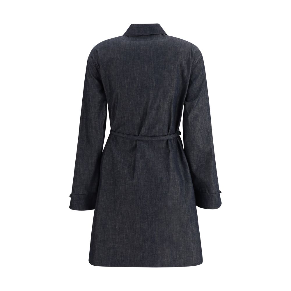 Back view of Fendi Blue Cotton Casual Dress featuring a shirt-style collar and asymmetrical closure.