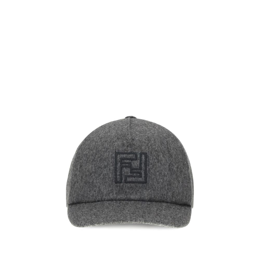 Fendi Gray Wool Cap (Baseball Hat) with embroidered FF detail and semi-rigid visor.