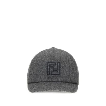Fendi Gray Wool Cap (Baseball Hat) with embroidered FF detail and semi-rigid visor.