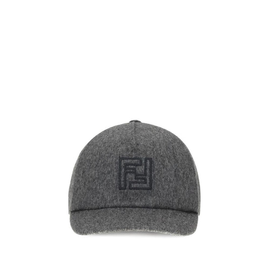 Fendi Gray Wool Cap (Baseball Hat) with embroidered FF detail and semi-rigid visor.