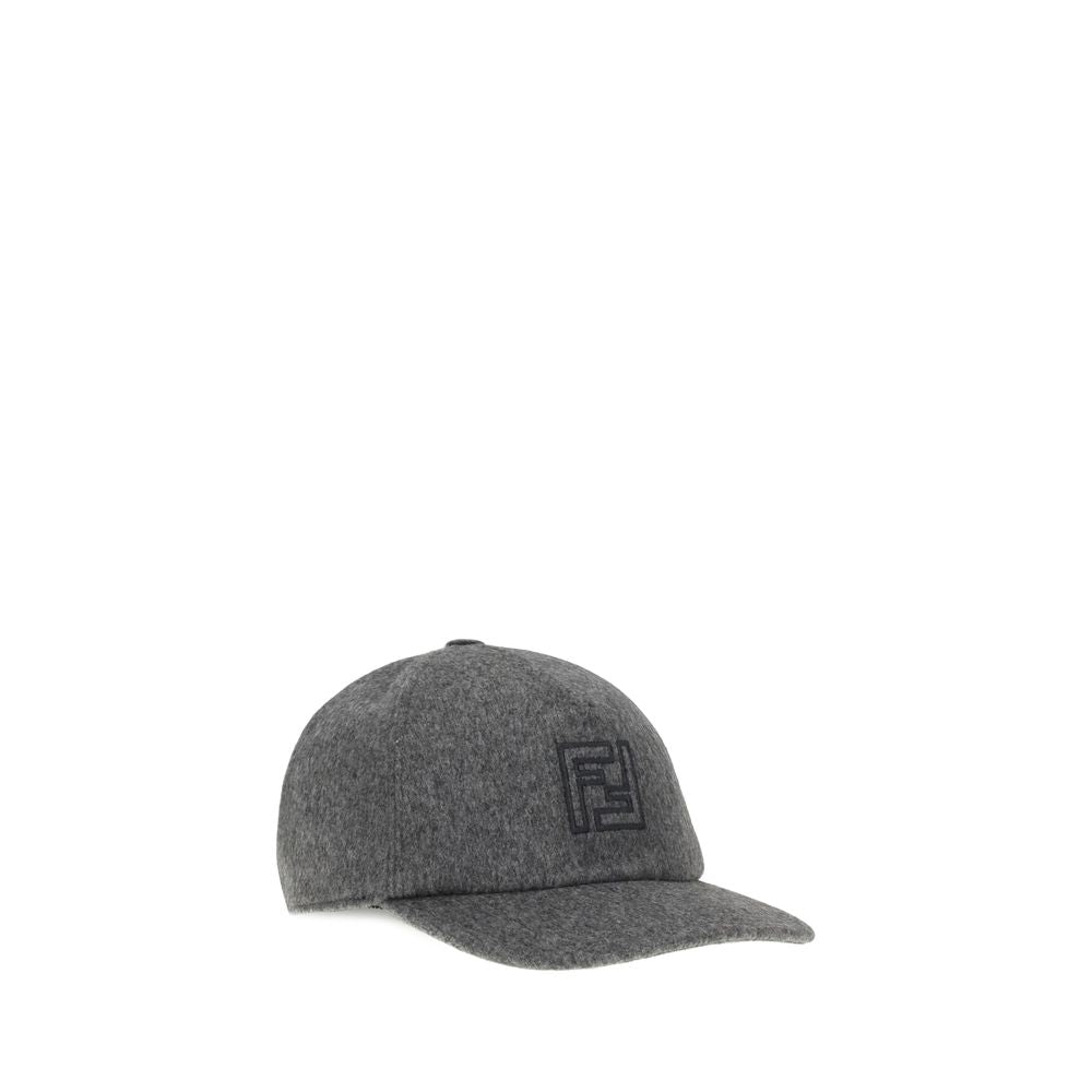 Fendi Gray Wool Cap (Baseball Hat) with embroidered FF detail on front, semi-rigid visor, made of wool felt and cashmere.