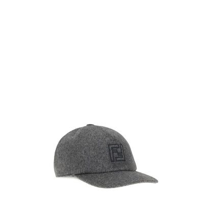 Fendi Gray Wool Cap (Baseball Hat) with embroidered FF detail on front, semi-rigid visor, made of wool felt and cashmere.