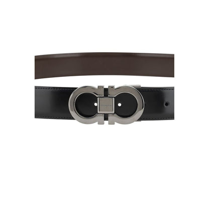 Ferragamo Black Calf Leather Bos Taurus Regular Belt with reversible design and Gancini logo buckle, 3 cm wide.
