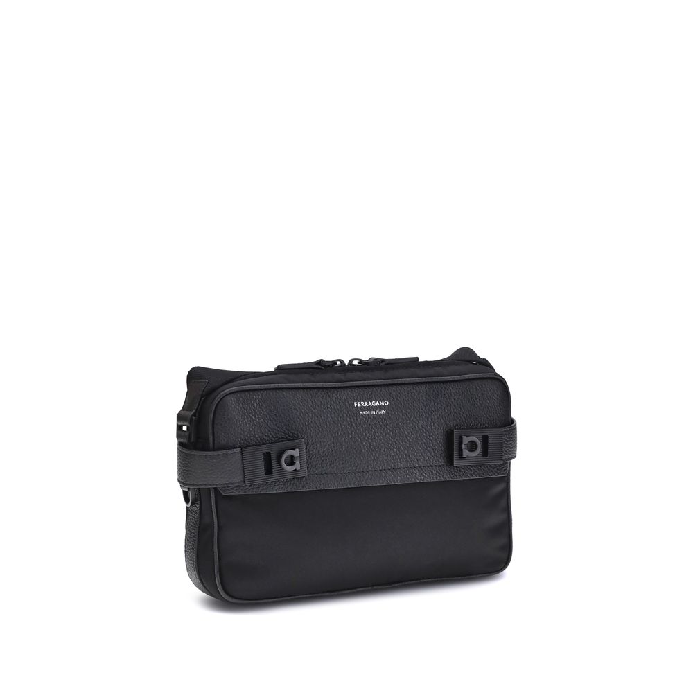 Ferragamo Black Calf Leather Bos Taurus Shoulder Bag