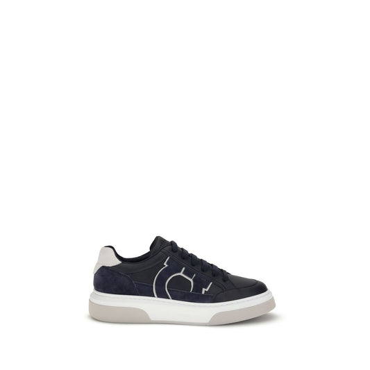 Ferragamo Blue Calf Leather Bos Taurus Low Top Sneakers