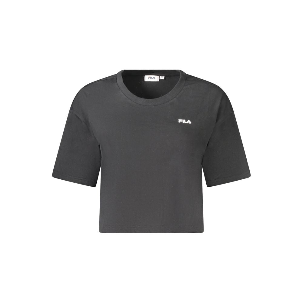 Fila Black Cotton Women's T-Shirt with bold Fila logo, eco-friendly organic material, cropped and loose design for trendy style.
