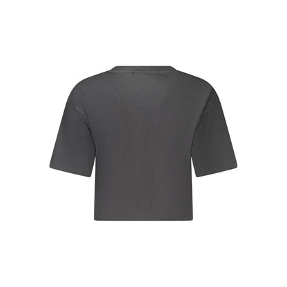 Back view of Fila Black Cotton Women's T-Shirt with short sleeves and cropped design