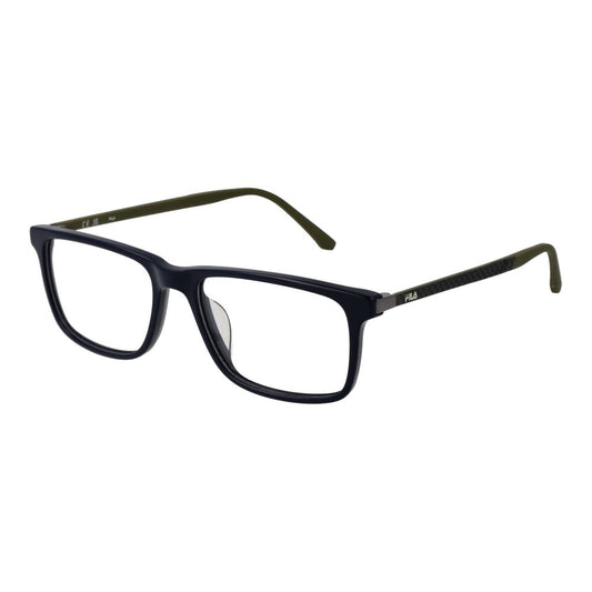 Fila Blue Men Glasses Frame - Metal full-rim square frame with demo lenses, size 52-18-145, includes branded case