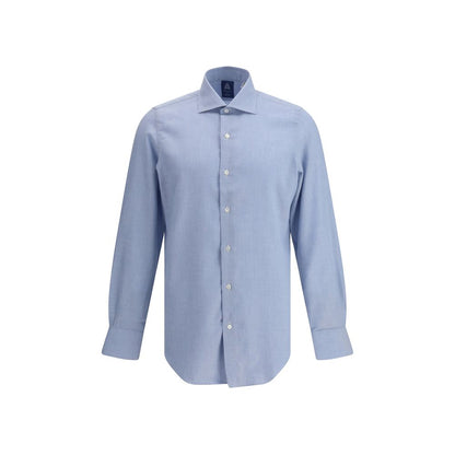 Finamore Light Blue Cotton Dress Shirt with classic collar, 85% cotton, perfect for everyday elegance, AW25 collection.