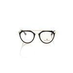 Frankie Morello Black Acetate Women Frame, sophisticated aviator eyeglasses with sleek black profile and gold accents for bold fashion statement.