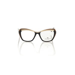 Frankie Morello Black Acetate Women's Eyeglass Frame in cat eye design with black and cream glitter-encrusted temples.
