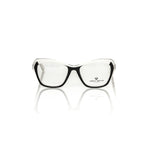 Frankie Morello Black Acetate Women's Frame with chic cat eye design, features black frame accented by white and transparent details.