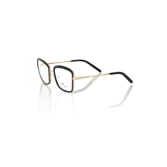 Frankie Morello Black Metallic Fibre Women's Frame square eyeglasses with black and gold design, elegant Italian craftsmanship.
