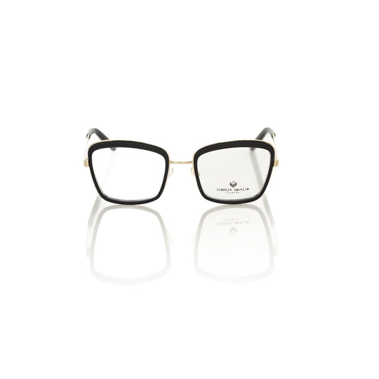 Frankie Morello Black Metallic Women's Eyeglass Frame with geometric pattern and metallic accents.