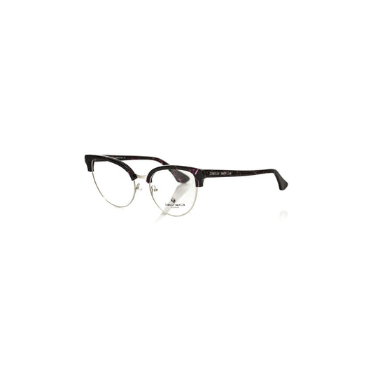 Frankie Morello Burgundy Metallic Women Frame Clubmaster Eyeglasses with glittery Bordeaux profile and temples, Italian finesse.