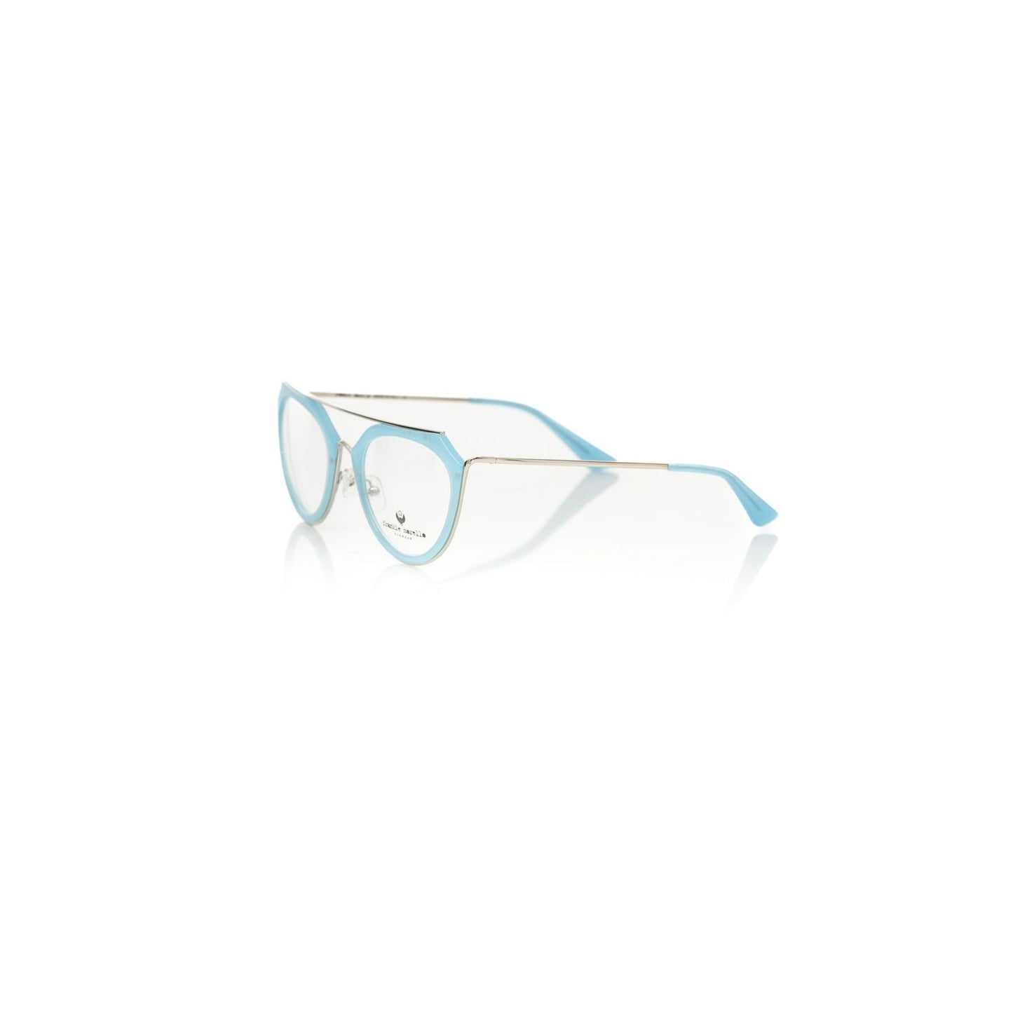 Frankie Morello Light Blue Metallic Women Frame, aviator eyeglasses with a Tiffany profile and metallic accents for modern style.