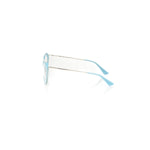 Frankie Morello Light Blue Metallic Women Frame side view showcasing sleek metal craftsmanship and modern aviator design.