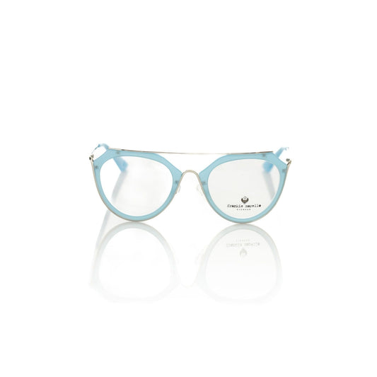 Frankie Morello Light Blue Metallic Women Frame eyeglasses with aviator design and sleek metal accents.