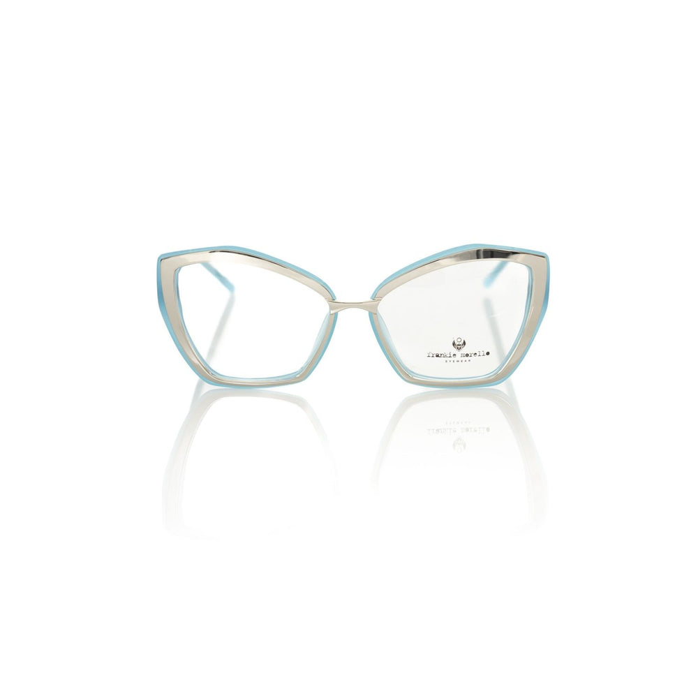 Frankie Morello Multicolor Acetate Women Frame, butterfly model eyeglasses with silver and Tiffany-inspired design.