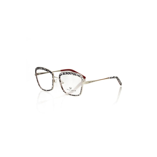 Frankie Morello Multicolor Metallic Women's Frame with black zebra pattern, crafted in Italy, square eyeglasses for fashion-forward style.