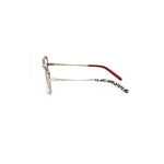 Side view of Frankie Morello Multicolor Metallic Women's Frame eyeglasses in black zebra pattern with red arms, made in Italy.