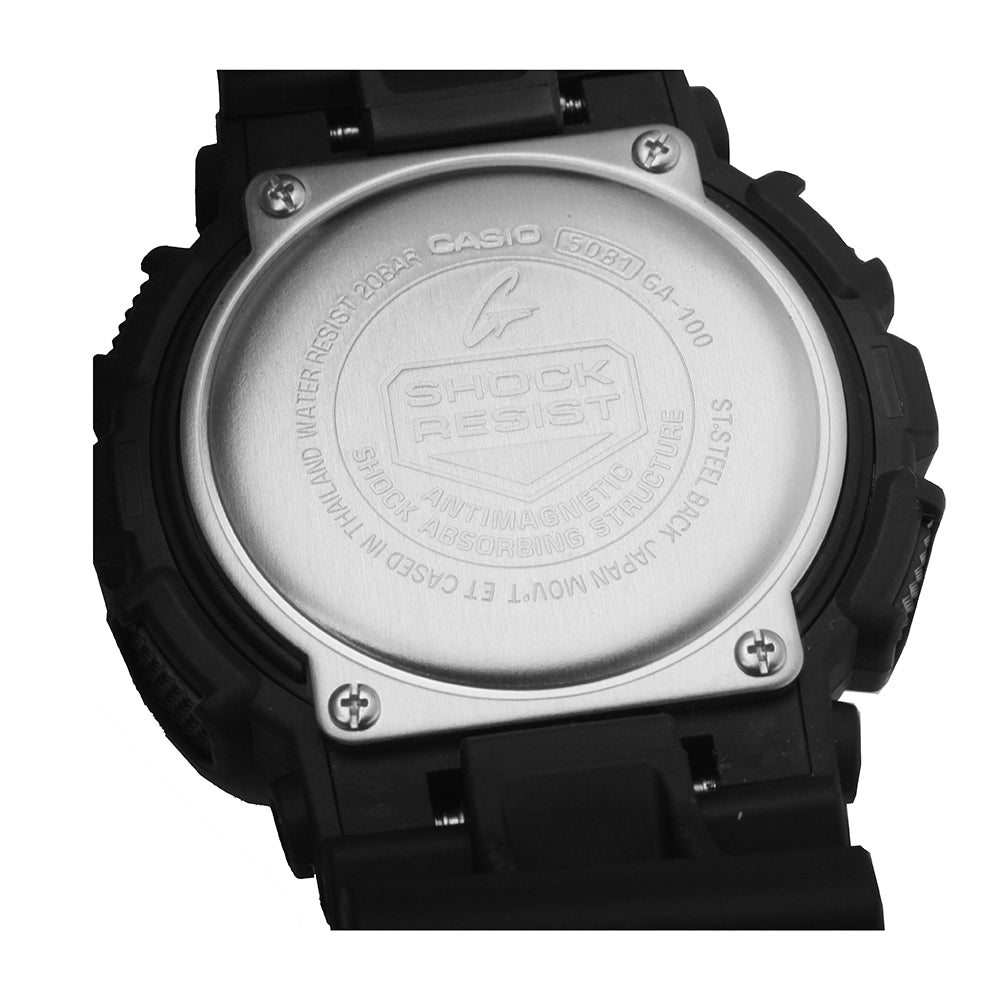 Back view of CASIO G-SHOCK Mod. GS BASIC wristwatch with shock resist and water-resistant features in official packaging.