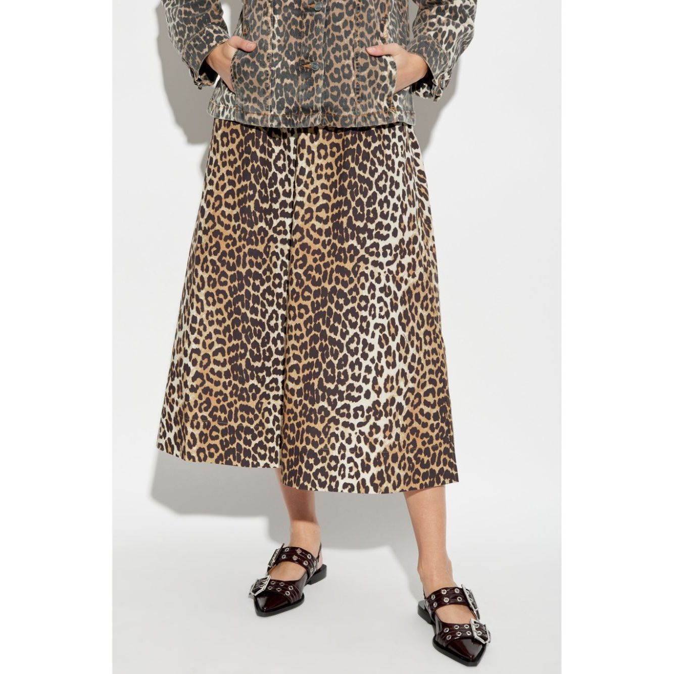 GANNI Skirts Brown leopard print high-waisted A-line mid-length made of organic cotton