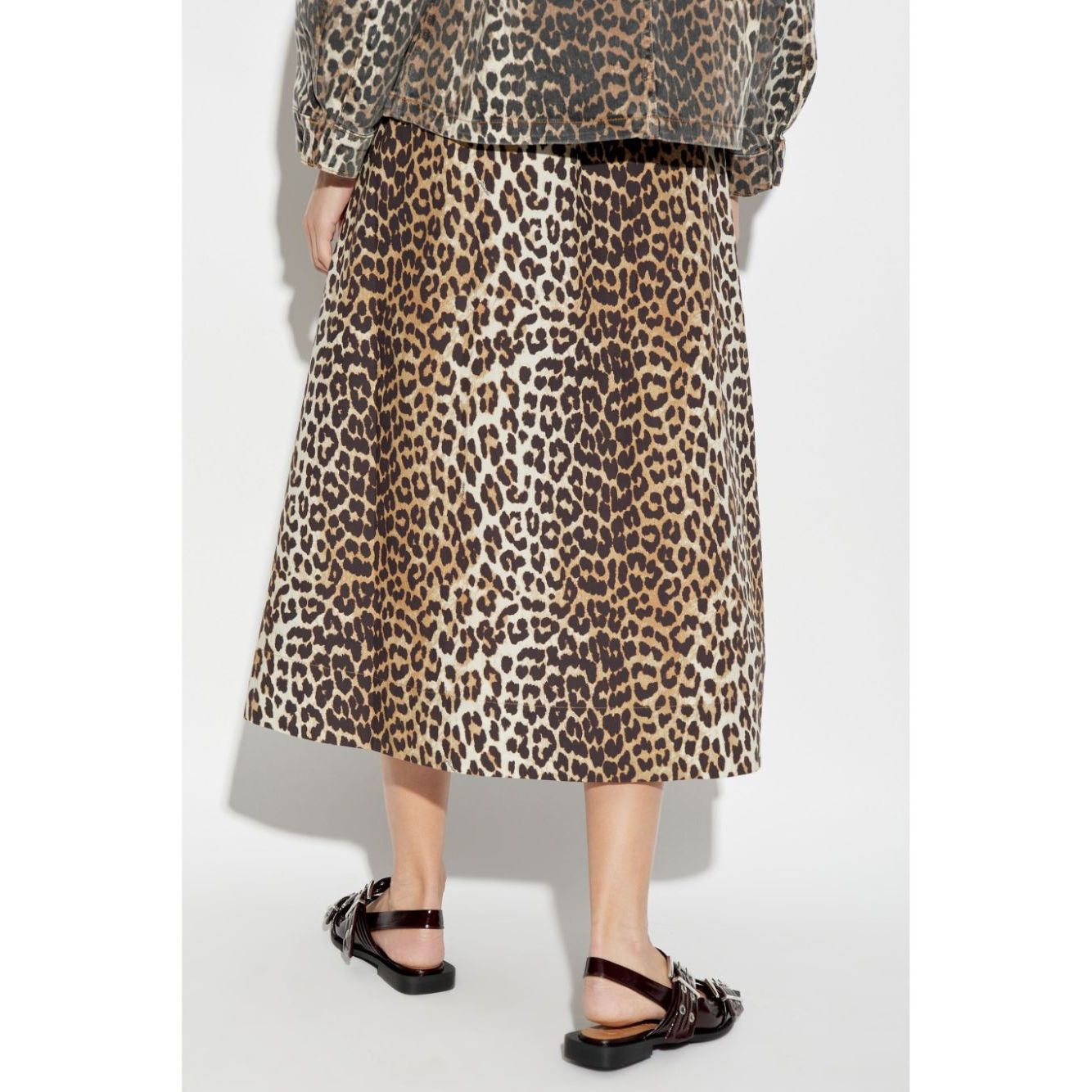 GANNI Skirts Brown - organic cotton leopard print high-waisted A-line mid-length skirt from eco-conscious brand