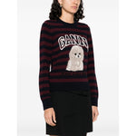 GANNI Sweaters Bordeaux - Midnight blue sweater with horizontal stripes, ribbed trim, and poodle wool design. Crew neck, long sleeves.