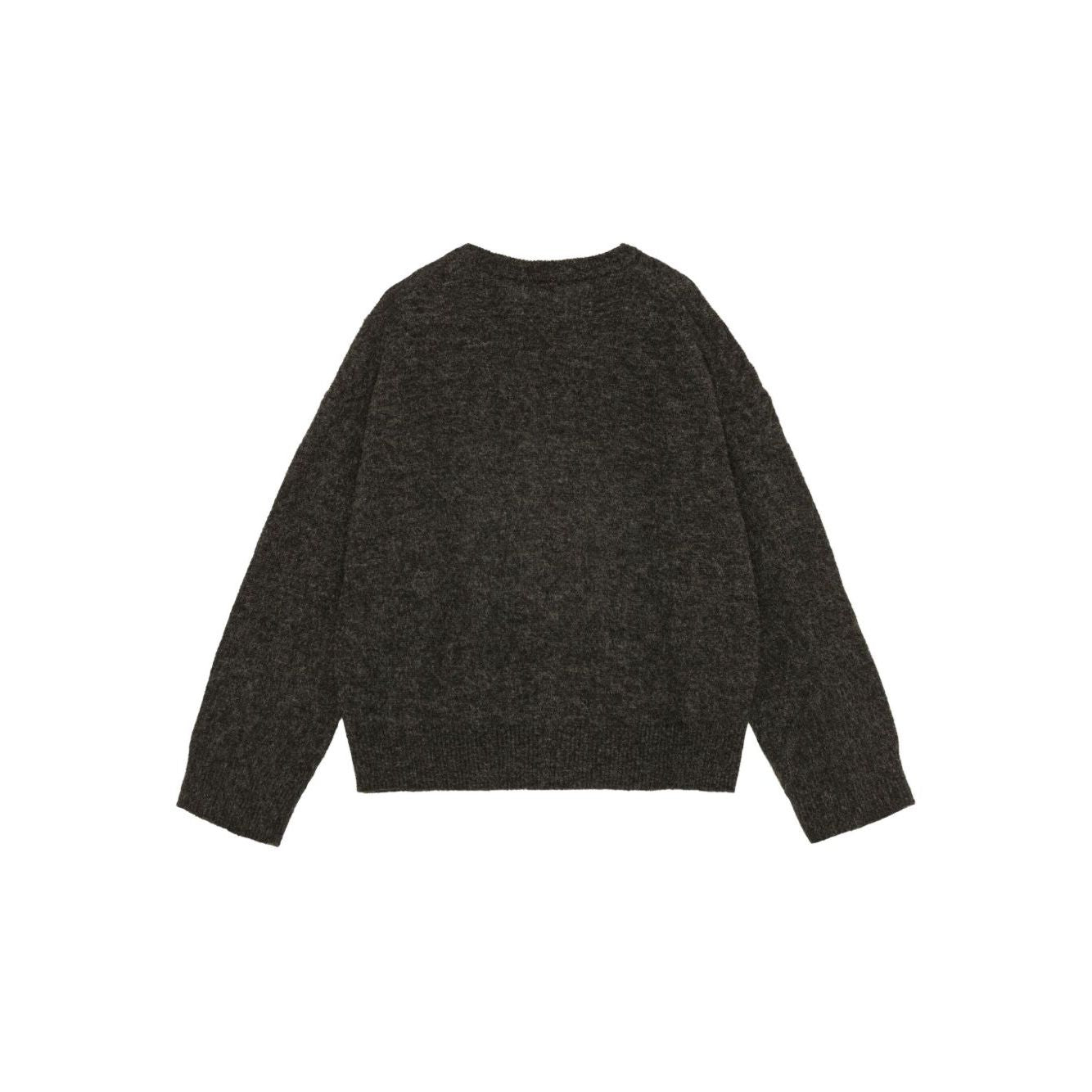 GANNI Sweaters Grey - grey wool crewneck sweater with long sleeves, straight hem, and ribbed cuffs.