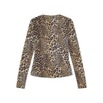GANNI T-shirts and Polos Brown light brown crew neck long sleeve t-shirt with leopard print and logo patch on the side.