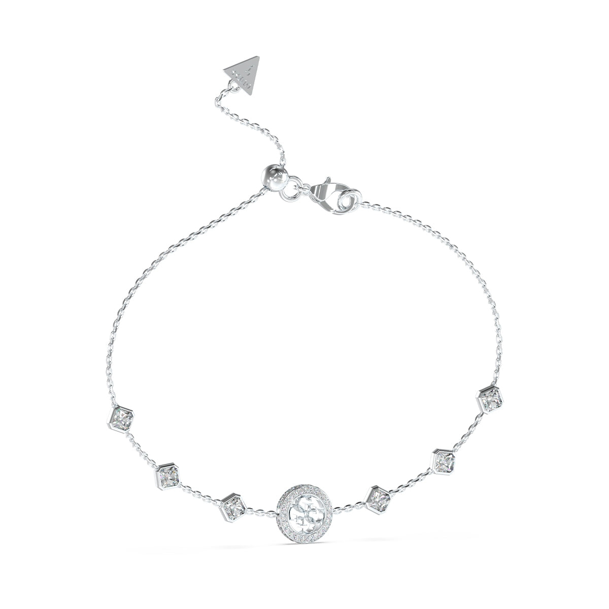 GUESS JEWELS JEWELRY Mod. JUBB04156JWRHT-U silver bracelet with decorative stones on white background
