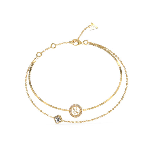 Alt Tag: GUESS JEWELS JEWELRY Mod. JUBB04160JWYGS gold bracelet with crystal accents on white background