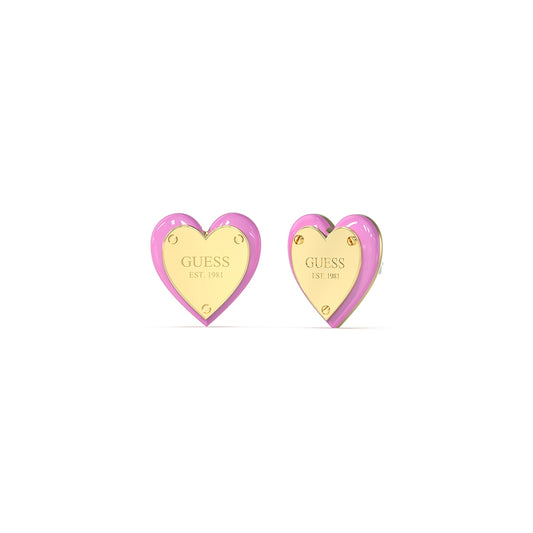 GUESS JEWELS JEWELRY Mod. JUBE04207JWYGPKT-U heart-shaped earrings in gold and pink