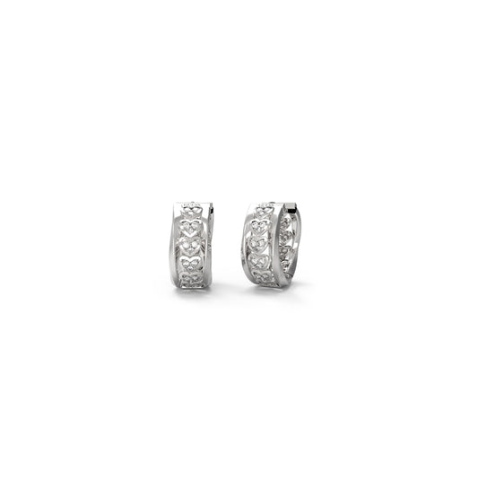 Alt Tag: GUESS JEWELS JEWELRY Mod. JUBE04604JWRHT-U exquisite silver hoop earrings with intricate design