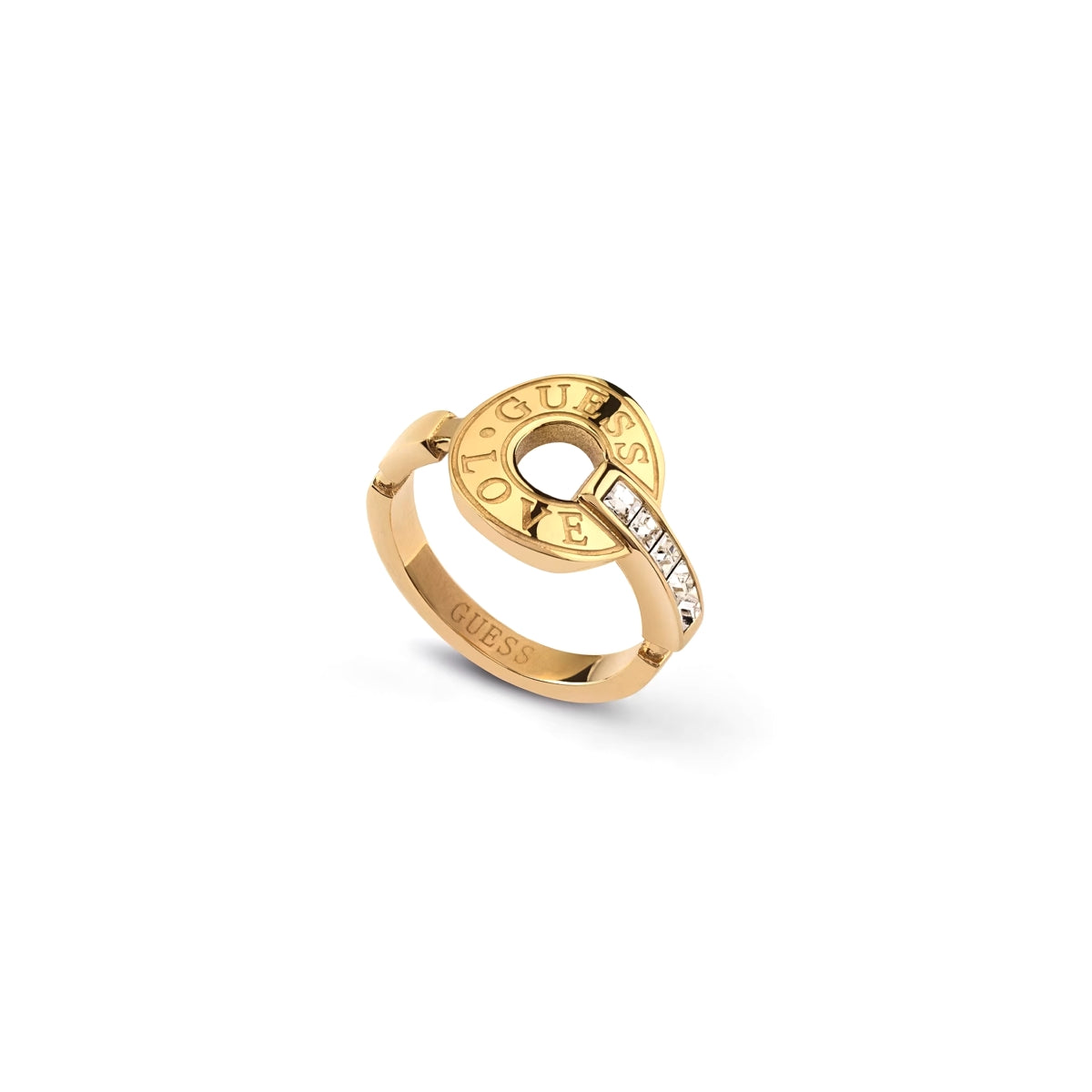 GUESS JEWELS JEWELRY Mod. JUBR04079JWYG56 gold ring with crystal embellishments.