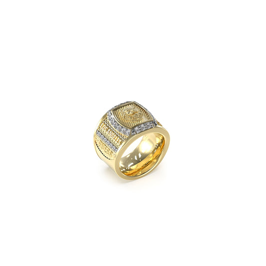 GUESS JEWELS JEWELRY Mod. JUMR05007JWYG64 gold and silver textured ring