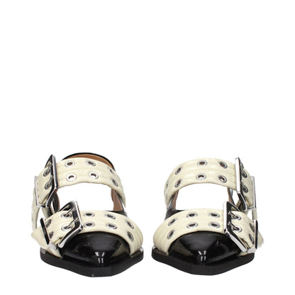 Front view of Ganni Black Polyethylene Sandals with buckle design and white accents, stylish and modern footwear for casual wear.