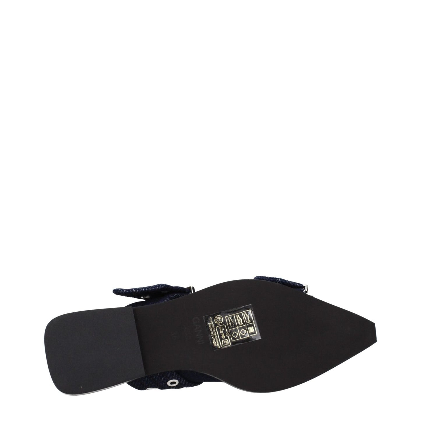 Ganni Blue Fabric Sandals outsole view showcasing design and details.