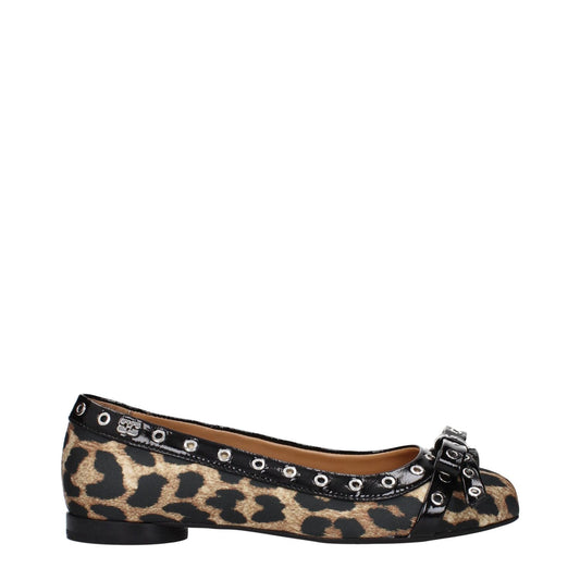 Ganni Brown Fabric Ballet Flats with leopard print and front detail, MPN S28894929842, code F84884, stylish design by Ganni.
