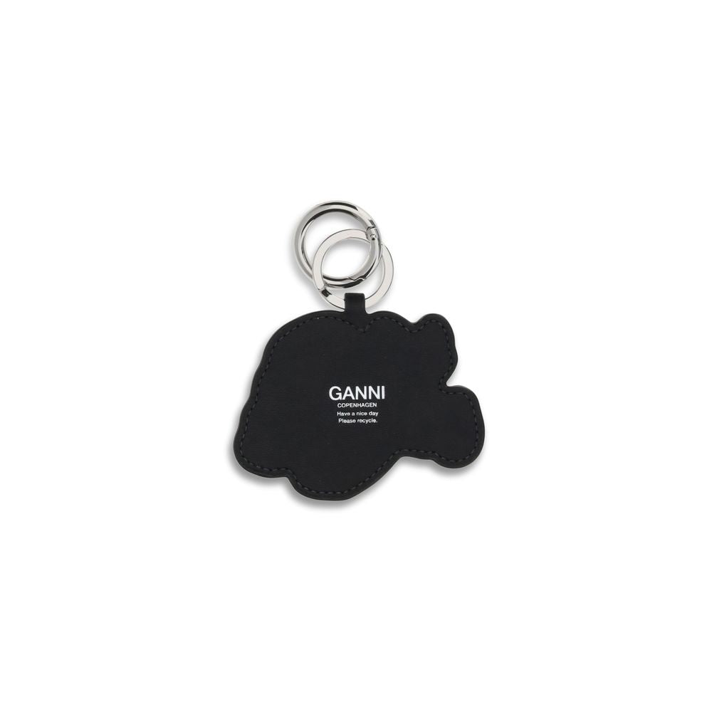 Ganni Multicolor Recycled Leather Keychain in puppy shape with silver clasp, optimal for accessorizing keys or bags with playful design.