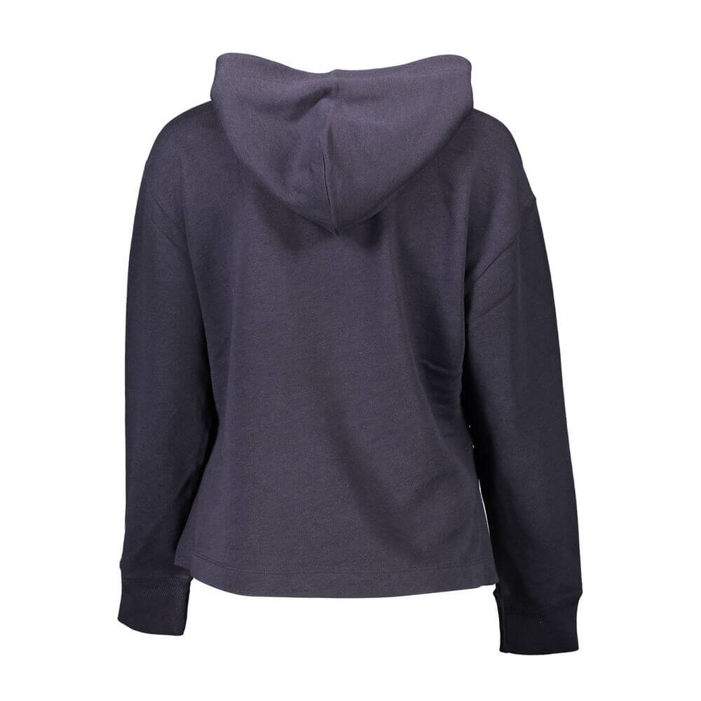 Back view of Gant Blue Cotton Women Sweater with cozy hood and elegant design