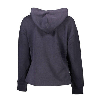 Back view of Gant Blue Cotton Women Sweater with cozy hood and elegant design