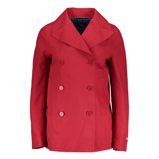 Gant Red Cotton Jackets & Coat, sports jacket with long sleeves, buttons, 2 pockets, and logo, perfect for stylish fashion.