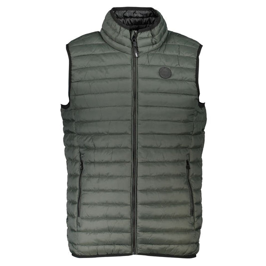 Gianmarco Venturi Green Polyamide Sleeveless Jacket with zip closure and logo, featuring two external pockets.