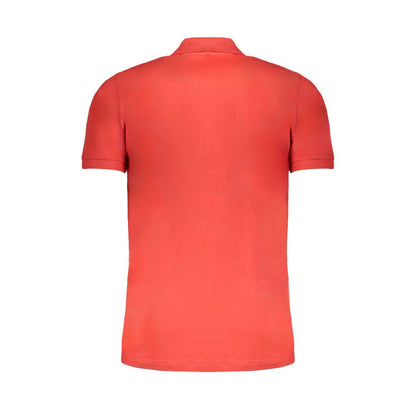 Back view of Gianmarco Venturi Red Cotton Polo Shirt with short sleeves and contrast embroidery