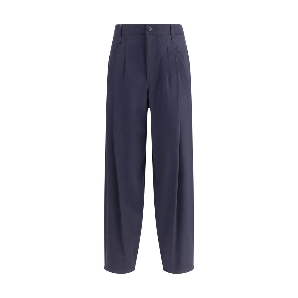 Giorgio Armani Blue Fleece Wool Casual Pants with button and zipper closure, perfect for formal or casual sophistication.