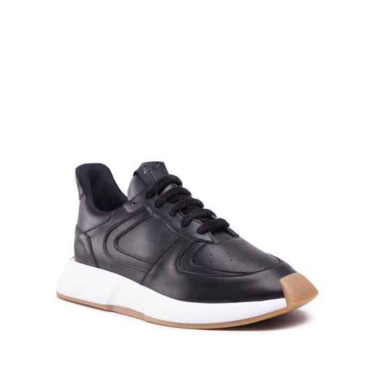 Giuseppe Zanotti Leather Sneakers in black calf leather with rubber sole and front lace-up, round toe design, back logo detail, made in Italy.
