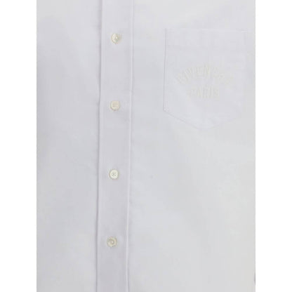 Close-up of Givenchy White Cotton Dress Shirt with embroidered pocket and button-down front, showcasing refined elegance for AW25.