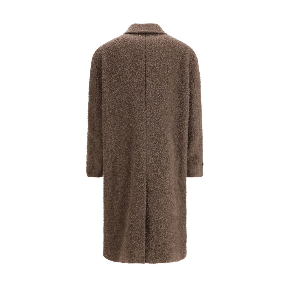 Back view of Golden Goose Brown Viscose Coat showing wrinkle-effect fleece wool texture.